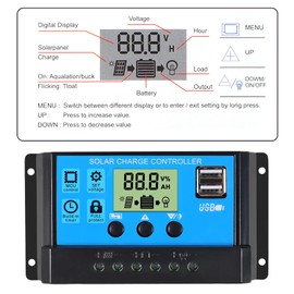 30A Solar Charge Controller 12V/ 24V Solar Panel Charge Controller Intelligent Regulator with 5V Dual USB Port Display Adjustable Parameter LCD Display and Timer Setting ON/Off Hours (1)