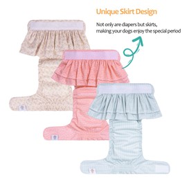 CuteBone QBD14S-DE Reusable Dog Nappies, Highly Absorbent, Washable and Environmentally Friendly Sanitary Towels Dog Clothes, Skirts for Female Pets, Pack of 3
