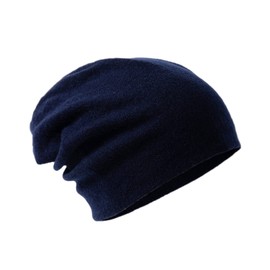 Villand Gorro de lana merino 100% para mujeres y hombres con bolsa de regalo, sombrero de lana de doble capa, gorro de esquí de punto para invierno, Azul marino, Small-X-Large