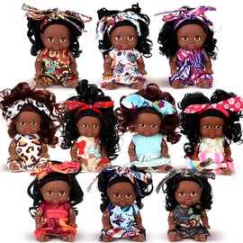 Hanaive 10 Pcs 4 Inch Mini Baby Dolls Lifelike Realistic Tiny Baby Dolls with Animal Clothes Cute Infant Figurine Gifts Set for Toddlers Girls Kids 3+ Graduation Birthday Easter (Dark Skin Style)