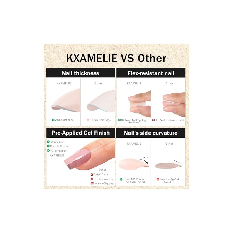 Uñas postizas marrones cuadradas largas, uñas postizas de gel suave,