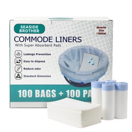 Seaside Brother Commode Liners with Absorbent Pads, 100 PCS Bedside Commode Liners and 100 PC...