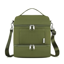 NOL Dual Compartment Insulated Lunch Bag Leakproof Cooler Tote Bag for Adults Lightweight Nylon Waterproof Lunch Box with Adjustable Shoulder Strap for Work, Amy green