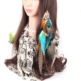 Numblartd Indian Handmade Bohemian Hippie Feather Hair Extensions with Clip Comb Hairpin DIY Hair Accessories - Women Fashion Boho Feather Headpiece Headdress