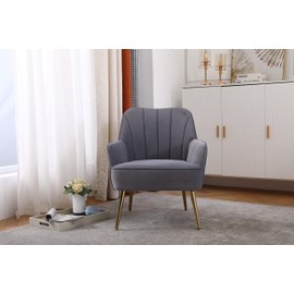 Goujxcy Modern Accent Chair, Velvet Living Room Chair, Club Chair Upholstered Tufted Decorative Reading Chair, Corner Side Chair, Vanity Chair for Bedroom, Living Room (Grey8)