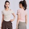 Short-Sleeved Ruched Yoga Top with Shoulder Cutout for Home Training & Daily Indoor Exercise Top Pastel Pink/XL