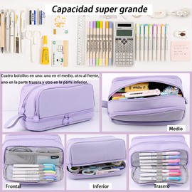 AZULDIMEN Estuche para lápices de gran capacidad con 4 compartimentos, estuche para lápices con múltiples ranuras, organizador de papelería para el trabajo de oficina escolar (Morado)