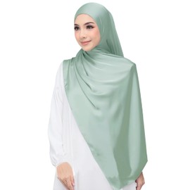 Lina & Lily Luxury Satin Hijab Head Scarf Shawl Wrap for Muslim Women Extra Long (Sage Green)