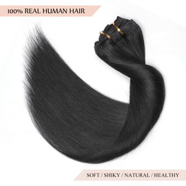 Sisily Clip in Hair Extensions Real Human Hair, 130g 7pcs Human Hair Clip in Hair Extensions Blonde, Hair Extensions Real Human Hair Clip ins 14 Inch Straight Double Weft