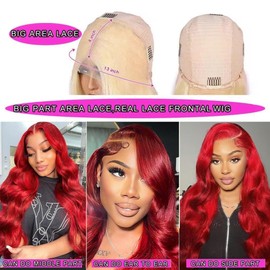 Body Wave Red Lace Front Wigs Human Hair Wear and Go Glueless Burgundy Red Wig Human Hair Pre Plucked with Baby Hair 180 Density Hot Red 13x4 HD Lace Frontal Wig Colored Wig Human Hair For Black Women