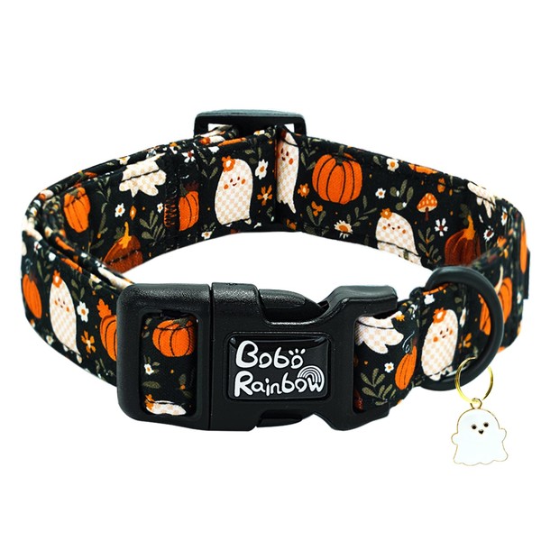 Bobo Rainbow Halloween Dog Collar-Ghost Print Lightweight Quick-Release Buckle Pet