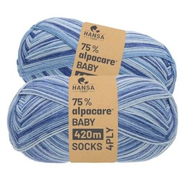 HANSA-FARM Alpacare 75% Washable Baby Alpaca Socks, 224 g Set (2 x 112 g) Sock Wool, Scratch-Free Wool for Knitting & Crocheting, SE5 Horizon Blues