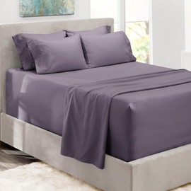 Hearth & Harbor Bed Sheets, Luxury Soft 6 Piece Bed Sheet Set Extra Deep Pocket Fitted Sheets Fits Mattress up to 21", Double Brushed Bedding Sheets & Pillowcases, Twin XL Size, Grayish Purple
