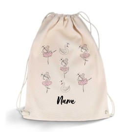 GRAVURZEILE Printed Gym Bag - Ballerina & Desired Name - Sports Bag Backpack Daypack Gym Bag with Drawstring - for School and Leisure Sports - for Children Boys & Girls - 12 Litres 33 x 45 cm, beige