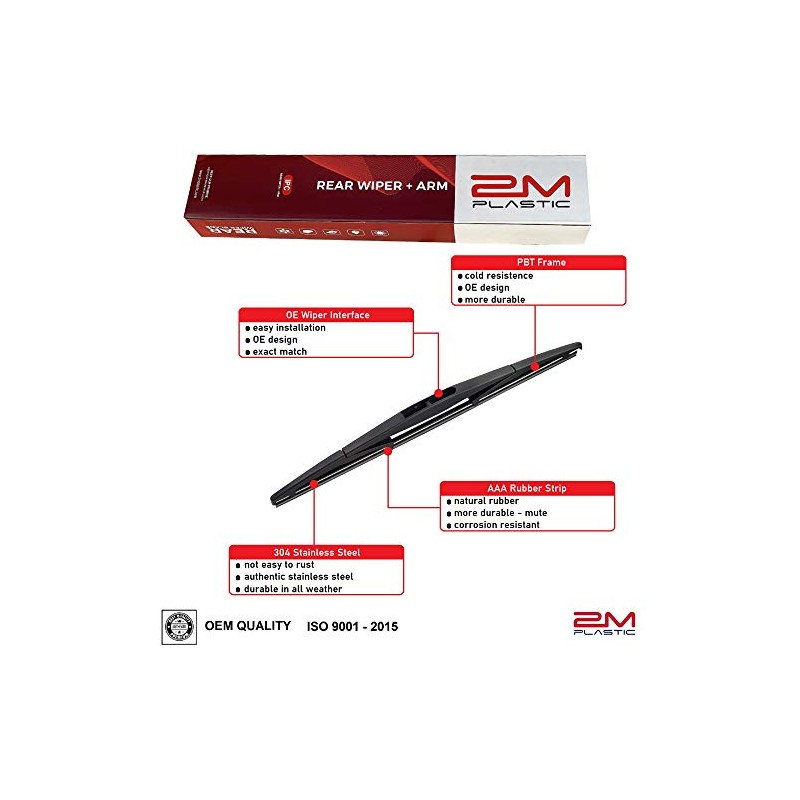 2M PLASTIC Rear Wiper Arm Blade Replacement for Ford Honda