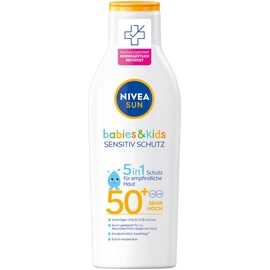 Nivea Sun Kids Sensitive Protect & Care Sun Cream SPF 50+ (200 ml), Extra Waterproof Sun Cream, Sun Lotion for Sensitive Children’s Skin