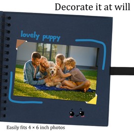 Ayorasly Scrapbook Album with 60 Pages Thick Kraft Paper, 8×8in Navy Blue DIY Photo Book, Small Memory Book with Photo Corners for Baby Family Lovers Pets