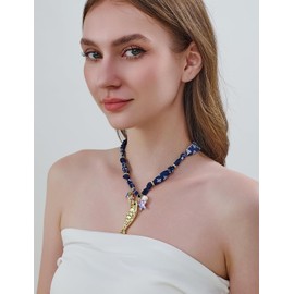 WOWORAMA - Collar de bufanda colorido con dije de estrella de mar de concha marina, collares de verano para mujer, collar de bandana de verano con concha de mar océano, collares de peces bohemios para
