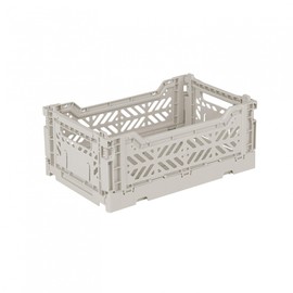 Ay-Kasa Folding Crate, Sturdy Folding Box, Plastic, Stackable, Light Grey, Mini (27 x 17 x 11 cm)