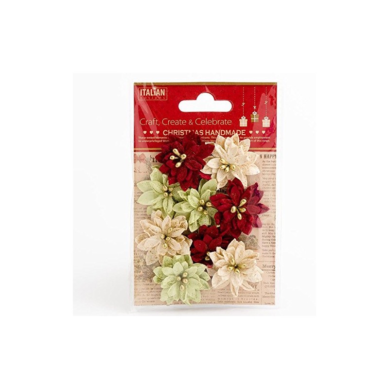 3.5cm Small Mixed Colour Poinsettia Christmas Flower Card Making Craft