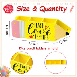 Haooryx Christmas Boxwood Pencil Holders - 2-Pack Cute Pencil Shape Pencil Holders Teacher Appreciation Large Size TEACH Love INSPIRE Wooden Pen Organizer Xmas Winter Gifts School Office Classroom