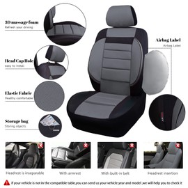 CAR PASS 3D Foam Back Support,Comfortable&Breathable& All Season Universal fit Two Front Car Seat Cover Gray Cloth for SUV,Sedan,Van, Automotive Airbag Compatible Elegance Stylish (BLK and Gray)
