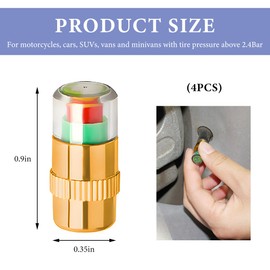 MUQIDA 4 PCS Tire Pressure Monitor Valve Stem Caps, 2.4Bar 36 PSI Tire Pressure Sensor Indicator, 3 Color Eye Alert Pressure Monitoring Valve Stem Cover for Cars Trucks SUVs (Golden)