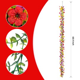 Ammyoo Artificial Flowers Garland Ivy, 4 Pack 5.9 FT Fall Decor UV Resistant Fake Mums Floral Vine Silk Daisy Hanging Flower for Home Garden Wedding Decor Photo Booth Backdrop(Red Purple Yellow)