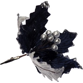 Clip On Navy Blue 22cm Poinsettia Flower Christmas Tree Decorations (Set of 6)