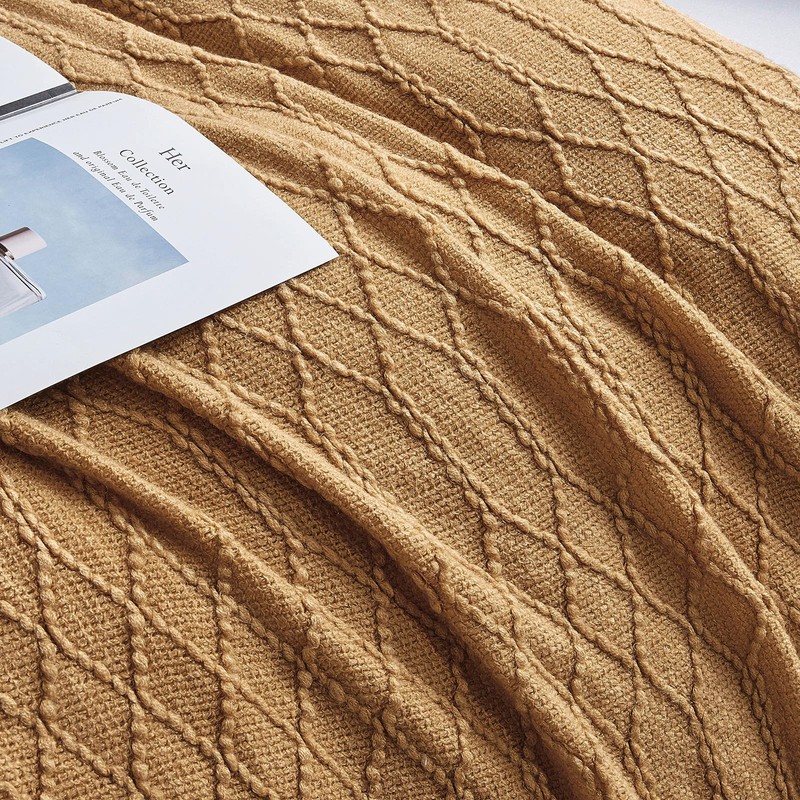 KASYLAN 100% Acrylic Knitted Throw Blanket Textured Solid Soft Decorative