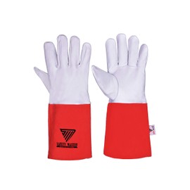 SAFETY MASTER Premium Quality Tig Argon Welding Gloves, Made From Soft Grain Leather, Comfortable and Durable, Protects Against Heat and Sparks, Natural White, Round Thumb, Length. (35 cm)