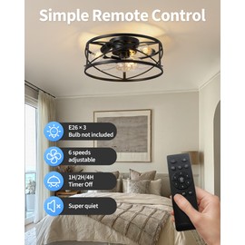 KDG 15.8″ Retro Low Profile LED Ceiling Fans with Light, Reversible Ceiling Fans Flush Mount with Remote and 6 Speeds, E26 Base Buld for Bedroom, Dinning Room, Kids Room, Kitchen