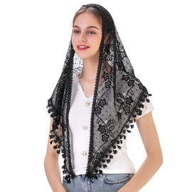 Wgior Velos de capilla de flores triangulares católicos latinos para cubrir la cabeza de la iglesia, Negro, M