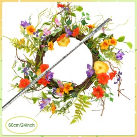 24 Inch Spring Branch Wreath with Mixed Morning Glory Flowers Trumpet Blossom Floral Wreath Silk Morning Glory Flower Hanging Wreath with Vine for Front Door Wedding Window Wall Summer Home Decoration