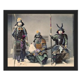 JAPANESE SAMURAI IN ARMOUR BRANDISHING WEAPONS 1880s 8X10 FRAMED PHOTO