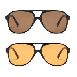 Freckles Mark Vintage Retro 70s Sunglasses for Women Men Classic Large Square Aviator Trendy Glasses (Yellow & Brown, Millimeters, 60)
