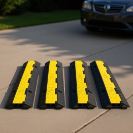 Speed Bump Ramp 2-Channel Rubber Cable Protector 11000 Lbs Load Capacity Driveway Traffic Control Modular Set of 4Quantity: 4