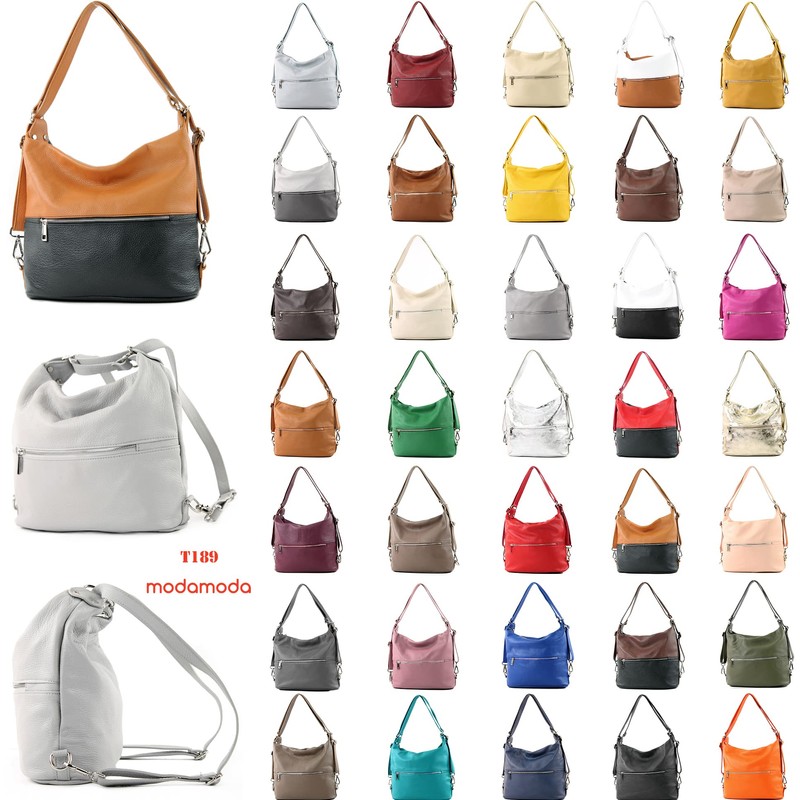 modamoda de - T189 Italian Women's Backpack Bag 2-in-1 Leather,