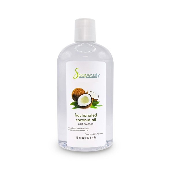 Soapeauty FRACTIONATED COCONUT OIL Cold Pressed Refined | 100% Natural Available in Bulk | Carrier for Essential Oils, Face, Skin, Hair Moisturizer, Soap Making | 16 fl oz