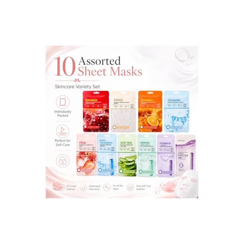 Mascarillas Faciales Coreanas Surtidas – Pack de 10 Piezas Hidratantes