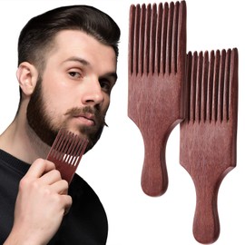 Patelai 2 Pcs Wooden Beard Pick Afro Hair Comb Long Tooth Grooming Tool