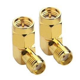 SMA Male to Female Right Angle 90-Degree Adapter Gold Plated Contacts Pack of 2