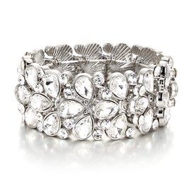 EVER FAITH Wedding Round Austrian Crystal Bracelet for Women, 3 Layer Teardrop Wrist Jewelry for Bride Bridesmaid Clear Silver-Tone