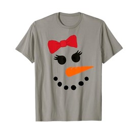 Snowgirl Girl Face Red Bow Carrot Nose Cute Girls Snowman T-Shirt