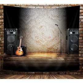 NYMB Music Tapestry Wall Hanging, Vintage Guitar on Wood Stage Wall Tapestry Art for Home Decorations Dorm Decor Living Room Bedroom Bedspread (Guitar, 80'' X 60")