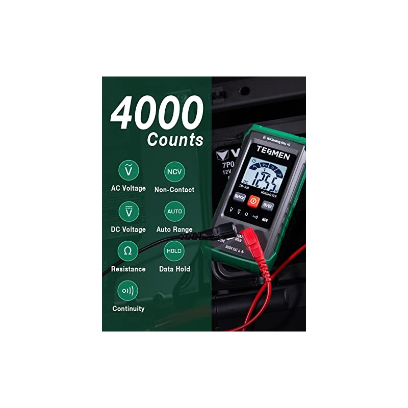 TM-510 Multímetro digital, 4000 cuentas, medición inteligente, voltímetro de rango