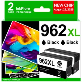 InkPlore 962XL Black Ink Cartridges Compatible for HP 962 962XL Black Ink Cartridge Compatible for HP Officejet Pro 9015e 9018e 9010 9025e 9015 9020 9018 Printer, 2 Black