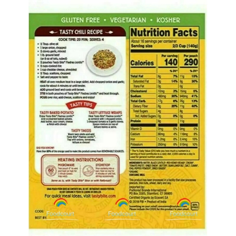 Tasty Bite 2 Packs Tasty Bite Organic Indian Madras Lentils