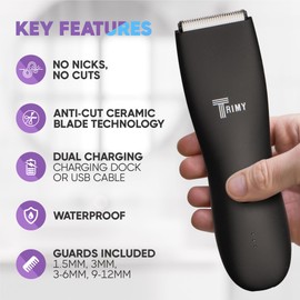 TRIMY Body Hair Trimmer for Men and Women, Ball and Groin Trimmer Men, Bikini Trimmer for Women, Pubic Hair Trimmer, Manscaping, Waterproof Trimmer, Wireless Grooming, Body Shaver, Manscape (Purple)