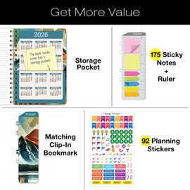 HARDCOVER Academic Year 2025-2026 Planner: (June 2025 Through July 2026) 5.5"x8" Daily Weekly Monthly Planner Yearly Agenda. Bookmark, Pocket Folder and Sticky Note Set (Lake View)